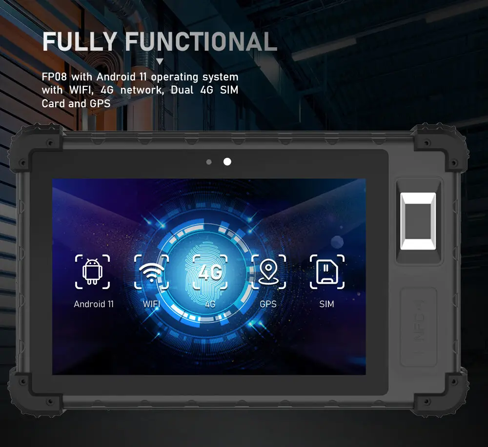 HFSecurity FP08 Android 11 Portable 4G Wifi  Waterproof QR Code MRZ Scanner fingerprint tablet Industrial rugged tablet android 9