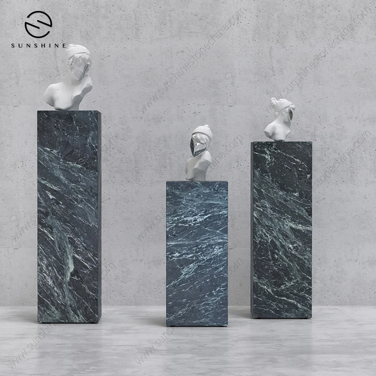 Luxury Nordic Style Dark Green Living Room Furniture Marble Cubic Plinth Low Sofa Coffee Table