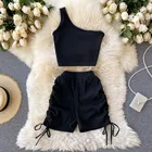 Summer Suits Kids Hot Selling Summer Newest 2 Piece Suits Kids Sexy 1 Shoulder Outfit Stacked Shorts