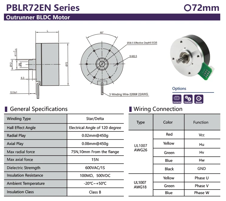 Flat Outrunner Bldc Motor, 72mm, 24V, 48V, 100W - detail 6