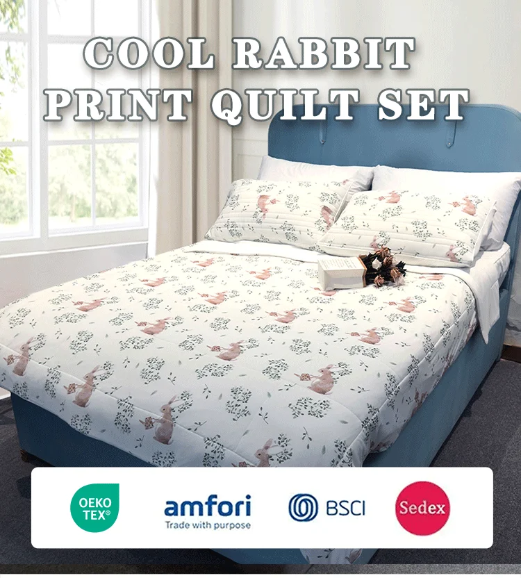 Custom Printed Summer Cooling Breathable Nylon Quilt Bedding Set with 2 Pillowcases details