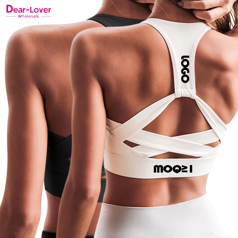 Dear-Lover Custom Logo OEM Fitness Yoga Bras Top High Impact Backless Athletic Push Up Sports Bra for Women