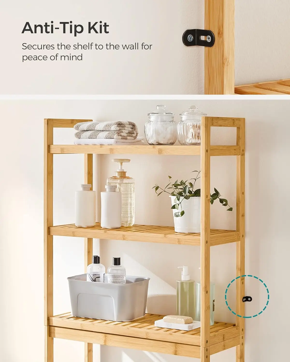 product 3 tier space saving bamboo over toilet bathroom organizer with adjustable shelf for sundries storage-0