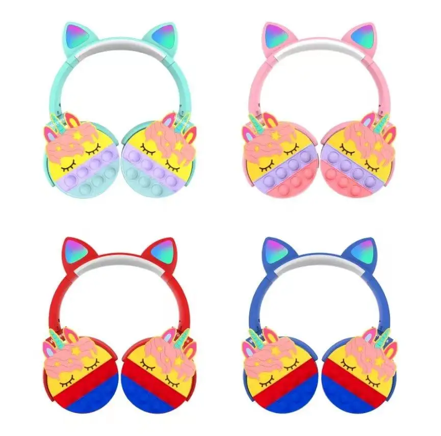 Wireless Premium Kids Headsets Stress Reliever Stereo Headset Cat Ear Silicone Popping Headphone