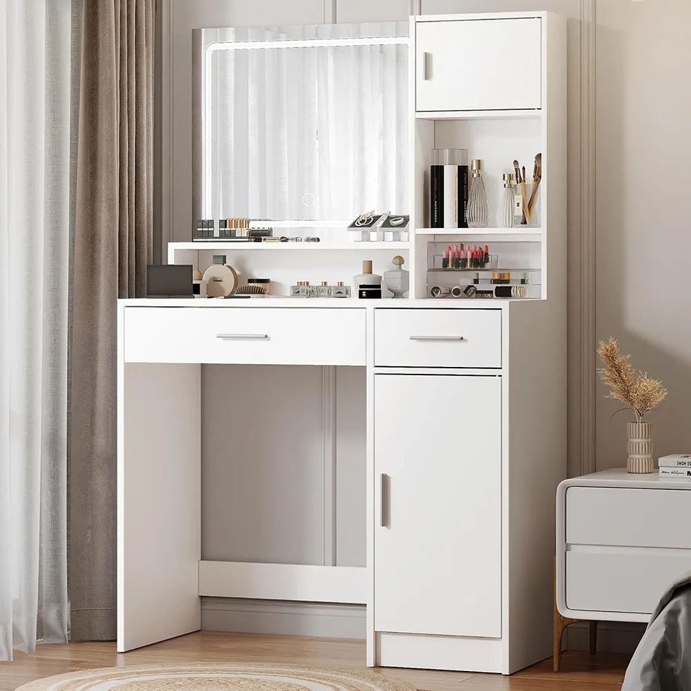 Modern 3-Level Storage Dresser with Large Drawer 3 Lighting Modes & Adjustable Brightness LED Lighted Mirror for Bedroom factory