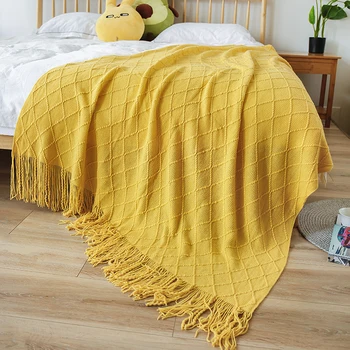 Solid Pattern Bohemian Summer Knitted Sofa Blanket Fleeced Cotton Plush for Air Conditioning Office Nap Custom Size Christmas