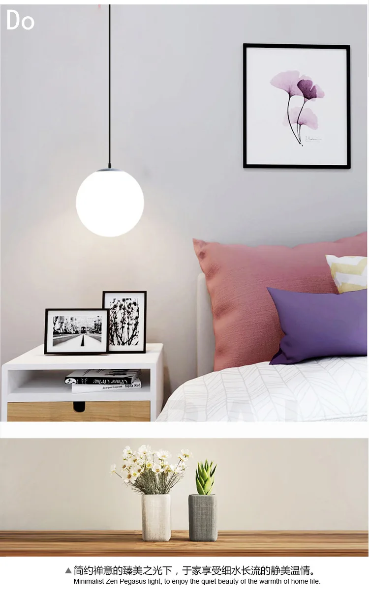 Art Deco Design OEM ODM E27 White Globe Vintage Modern Glass Globe Pendant Lamp Light for Residential