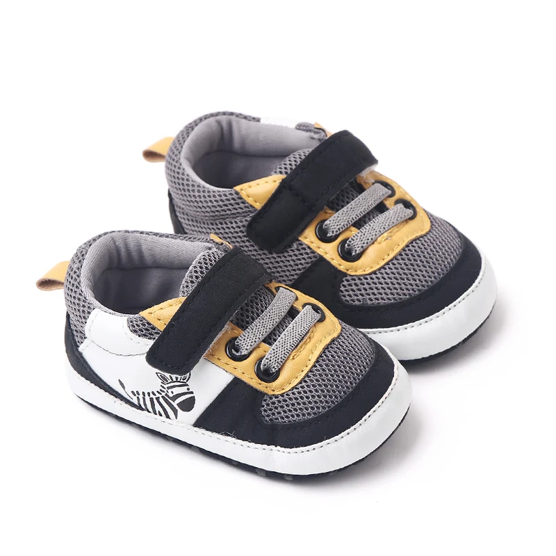 Spring and Autumn Cartoon zebra Leather Mesh Soft Sole Breathable Casual Infants Shoes for Boys factory