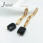 Natural Dangle Natural Stone Stainless Steel Long Link Chain Dangle Earrings Jewelry With Black Onyx