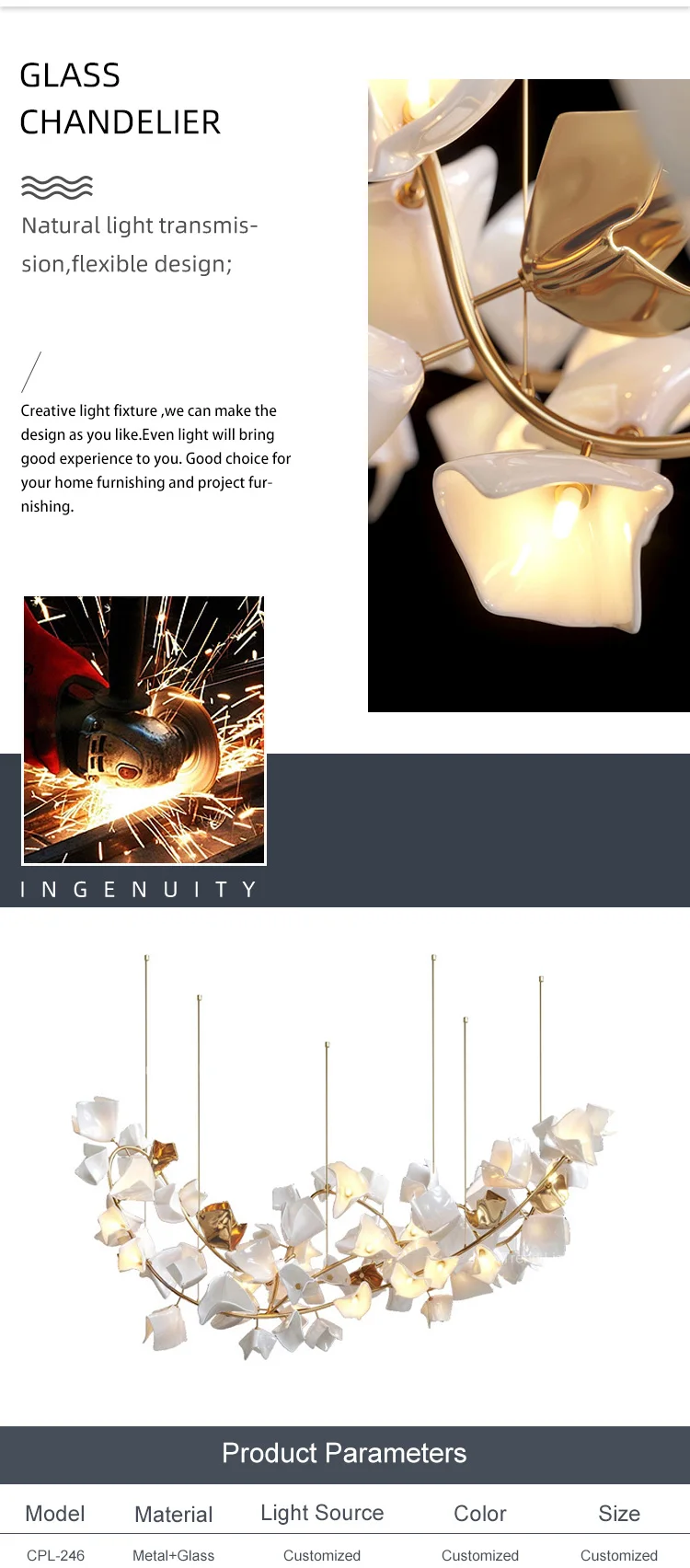 cpl 246 modern style home villa decorative hanging light customizable metal glass led pendant light -1