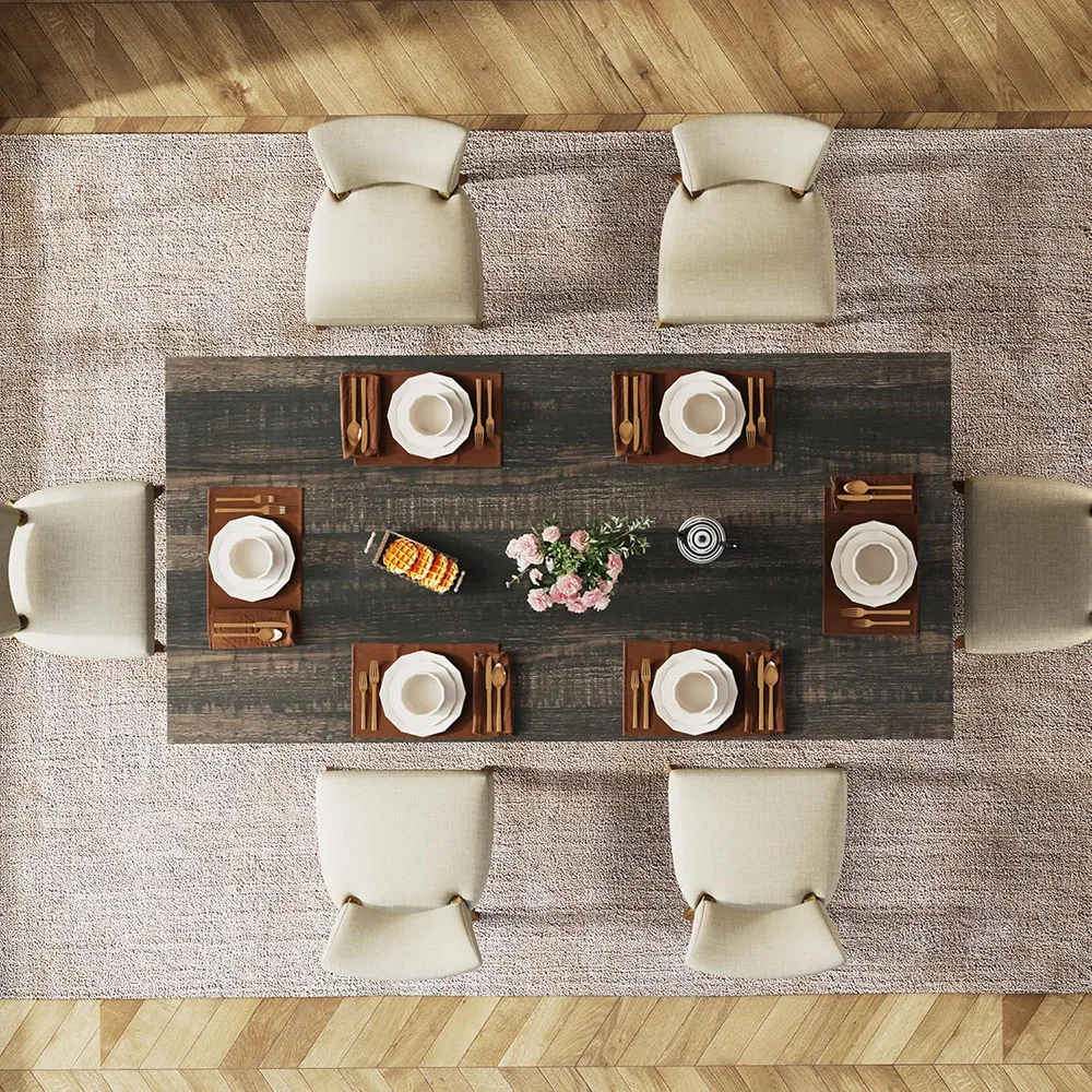 Modern Rustic Rectangle Dining Table Wood & Metal Construction Iron Legs 6-8 Person Durable Home Dining Furniture details