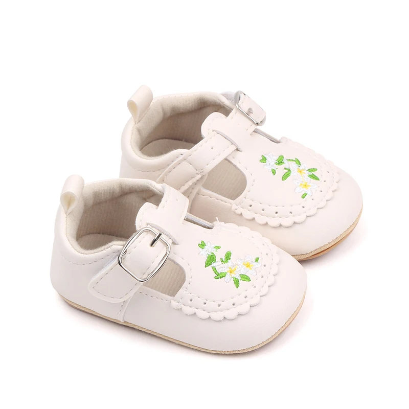 Beautiful Flower Embroidery Soft PU Leather Spring Autumn Baby Toddler Girl Shoes details