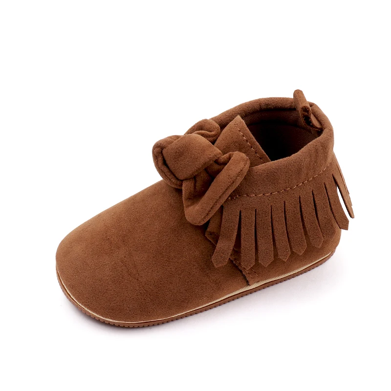 New Arrival Solid Color Fur Top Fringe Bow Soft Soled Baby Toddler Shoes for Girls details