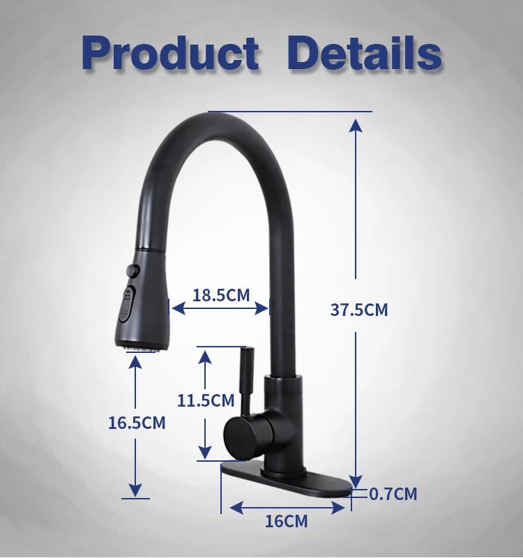 2021 Black stainless steel pull out kitchen faucet flexible hose upc nsf 61-9 kitchen faucet