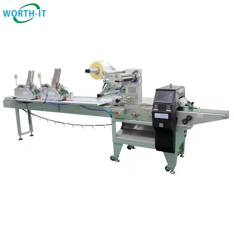 Horizontal packing wrapper Flow pack machine with 2 card feeders