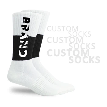 Men White Socks Custom Logo Crew Socks