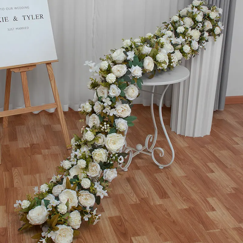 European style flower strip wedding background wall decoration window exhibition hall layout long row of artificial flowers