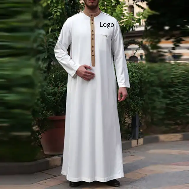 Ramadan Middle Eastern Islamic Clothing Men's O-neck Polyester Long Sleeve Kaftan Men Muslim Thobe