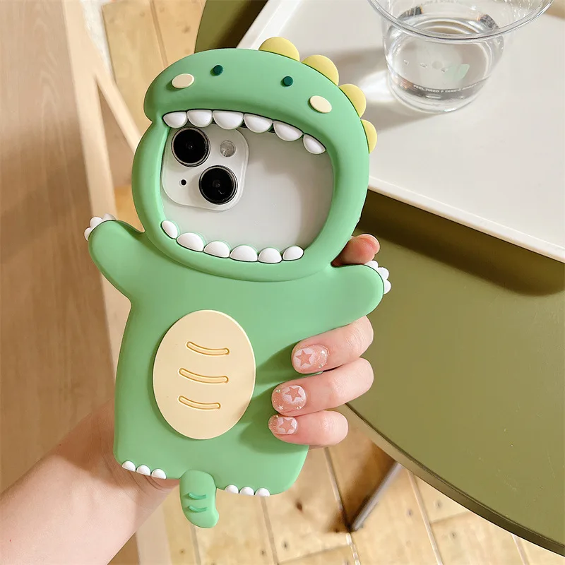 Big Mouth Dinosaur Cartoon Cute Animal Silicone Mobile Phone Case for Apple iPhone 15 14 13 12 pro max 11