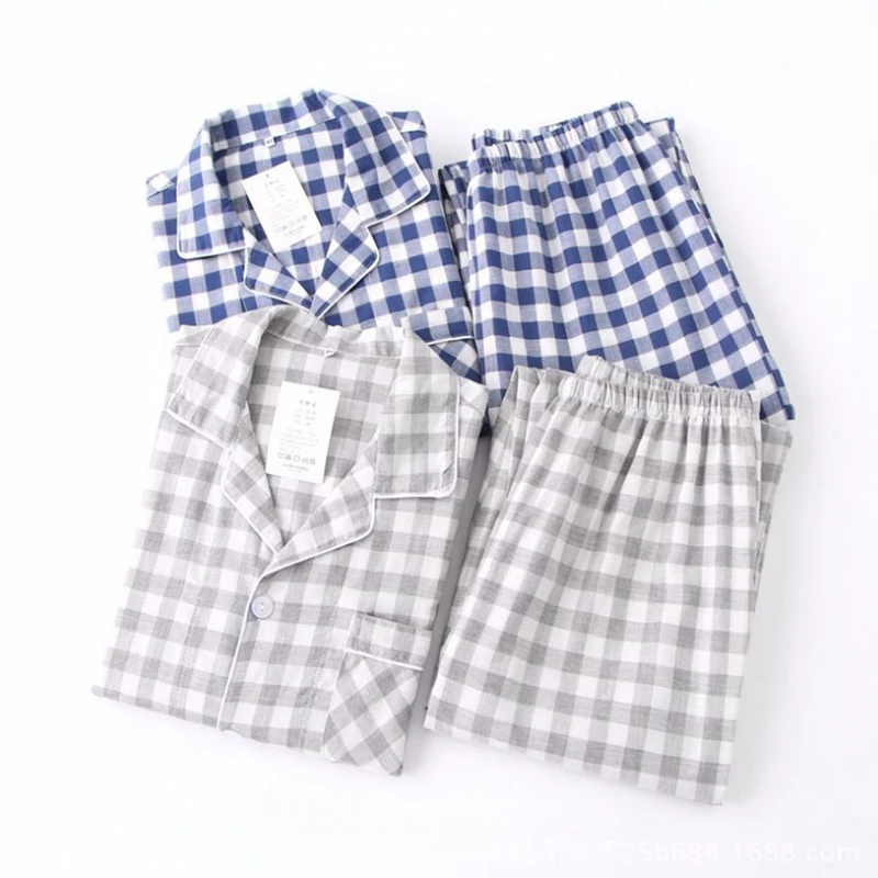 New Water-washed Cotton Long Sleeved Trousers Mens Pajamas Spring and Autumn Lapel Pure Cotton Pijama Mans Nightwear Sleepwear