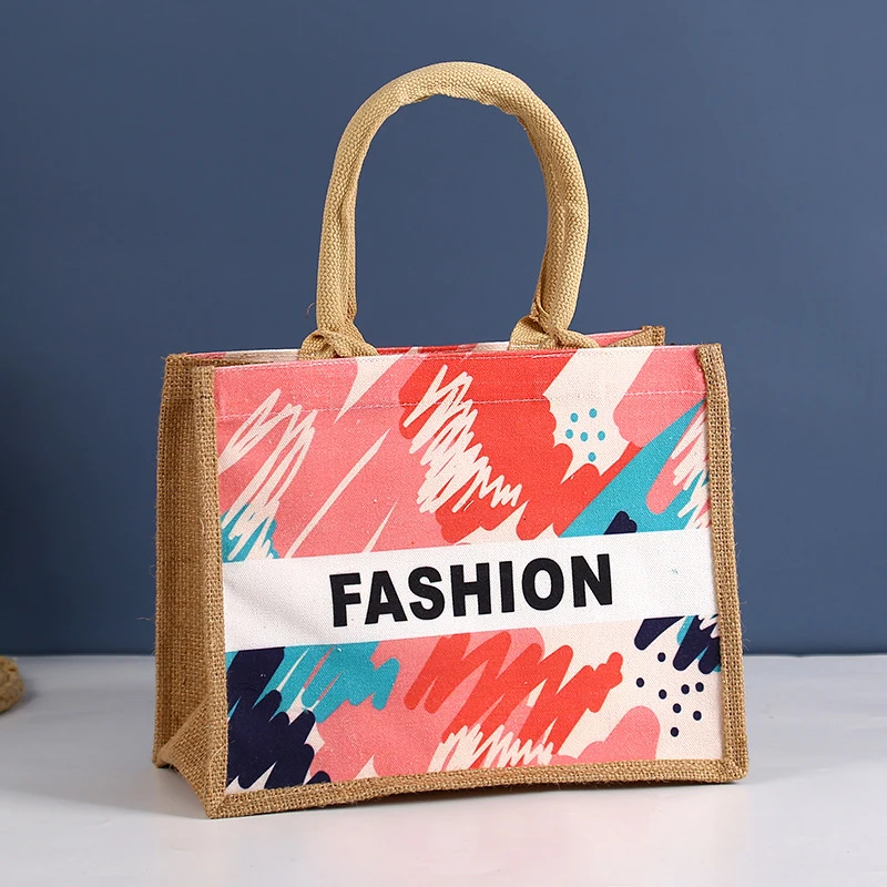 Personalized Graffiti Canvas Jute Shopping Bag With Custom Printed Logo details