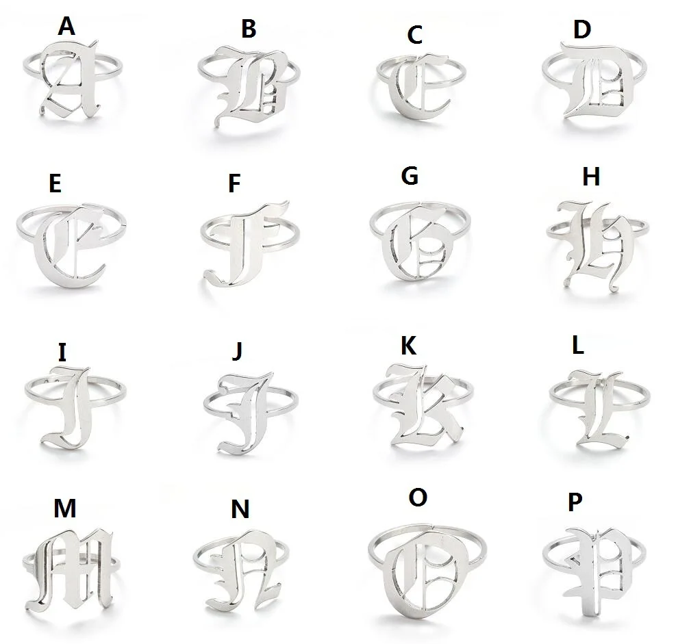 26 alphabet letter rings 18k gold initial rings letter old english font letter ring stainless steel