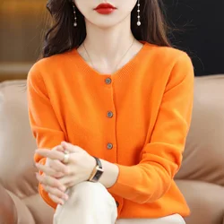 Ladies Autumn and Winter New Knitted Sweater Cardigan Women's Sweater Round Neck Short Slim Non-wool Sweater Jacket