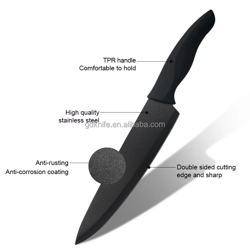 Most popular stainless steel 5pcs black non-stick coating promotion chef kitchen knife set