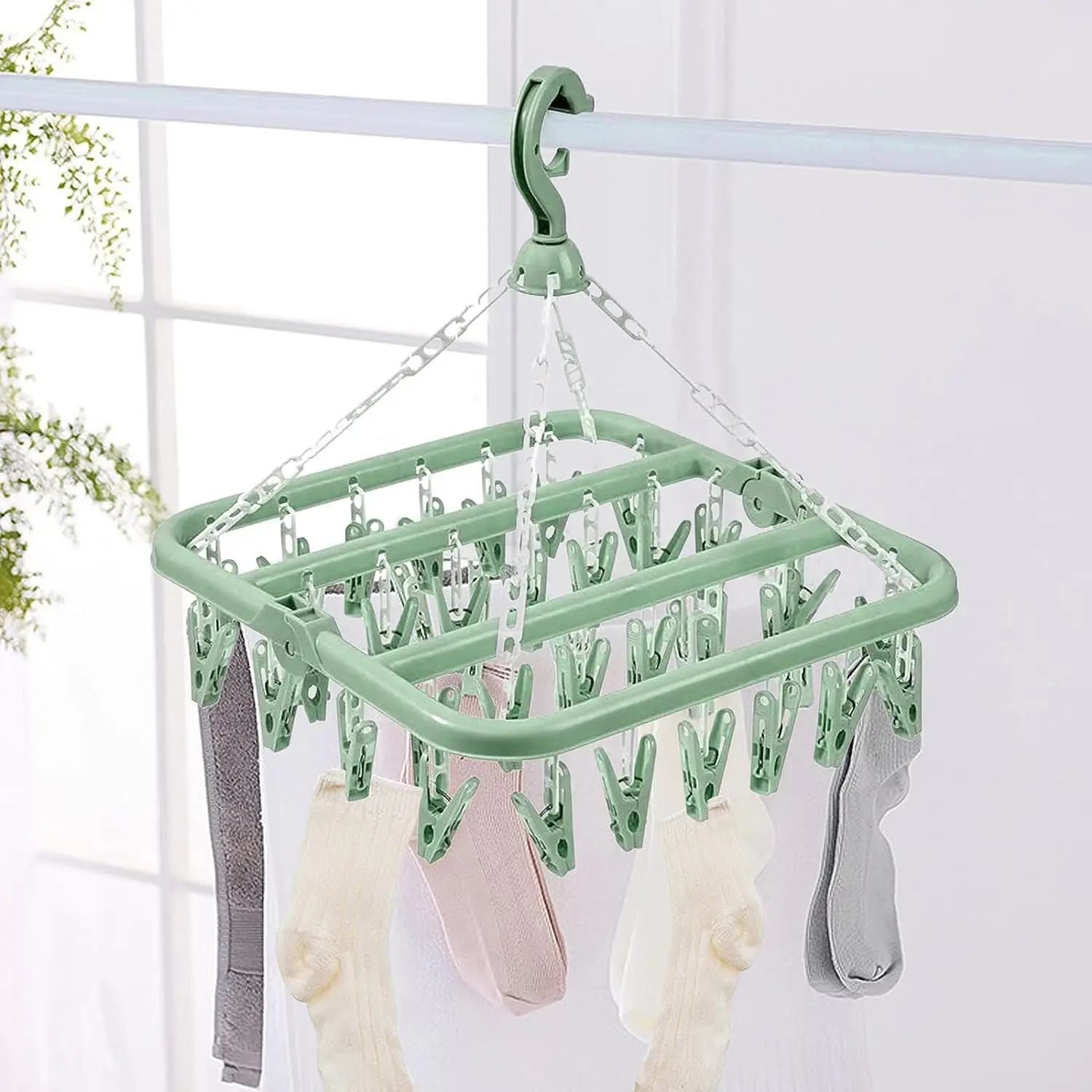Household Items Plastic Foldable Clothes Socks Underwear Drying Hanger Storage Holders Racks with 32 Clips and Drip Vulcanus