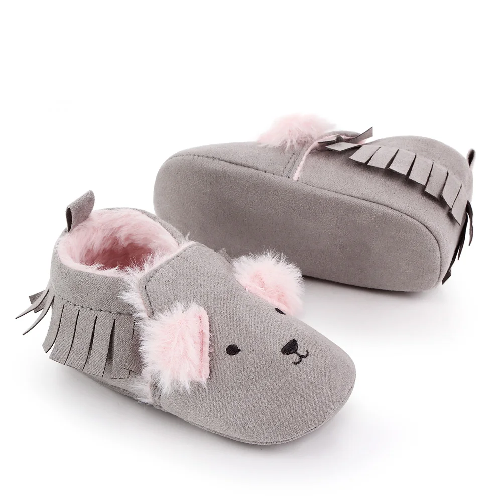 Autumn and Winter Solid Color Tassels Cute Little Animal Baby Soft Sole Warm Walking Cotton Boots details