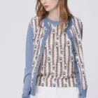 Blue Coat Silk And Polyester Fabric Ladies Winter Fashion Casual Blue Chain Long Sleeve Coat