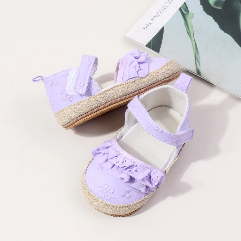 Newly Arrived Baby Girl Toddler Shoes with Non-Slip Soft Rubber Sole Lace Decoration Flat Breathable Solid Pattern Summer Spring details