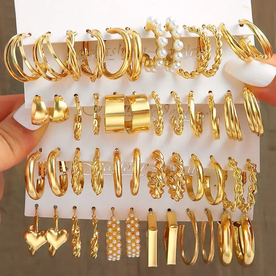 Custom 14K 18K Gold Plated Stainless Steel Women Butterfly Pearl Hoop Earrings Set Fashion Jewelry Clip on Stud Drop Earrings