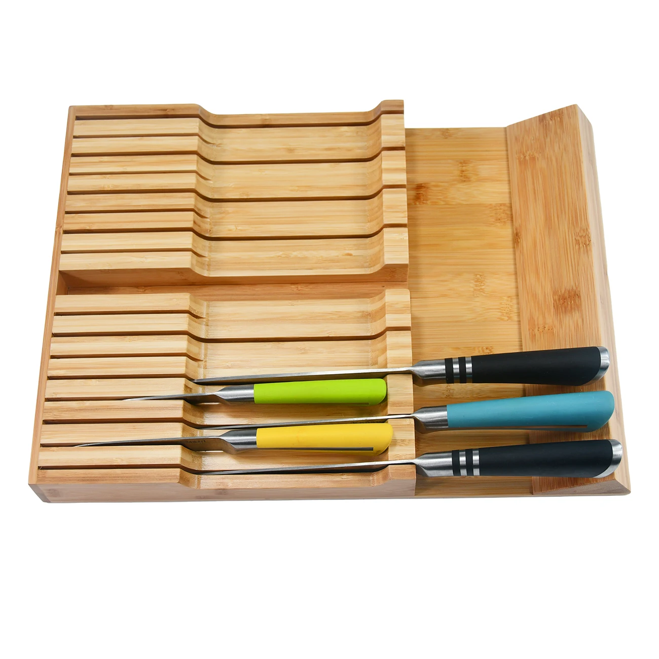 Hot Selling Professional Premium Bamboo Wooden Knife Holder Universal 16 Sharp Knives Holder For Kitchen Drawer