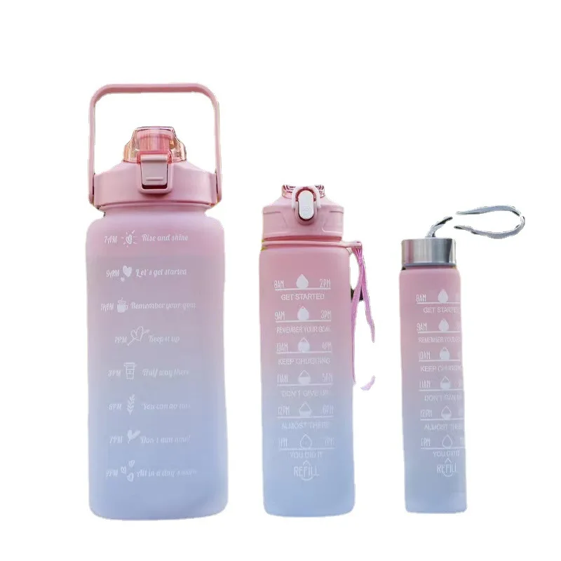 Plastic Frosted Gym Large Capacity Travel Drinking Water Bottles Set With Time Marker