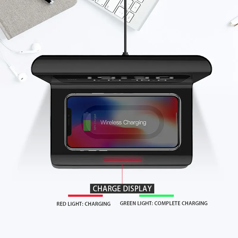 Dropshipping New Products Led Digital Display Electronic Alarm Clock With Wireless Charger