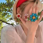 Crystal Earrings High Quality Simple Rhinestone Color Rings Crystal Flower Earrings For Set Cute Girl
