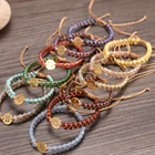 Jewelry Handmade 4mm All Natural Stone Double Layers Braided Men Women Stainless Steel Jewelry 12 Zodiac Charm Bracelets