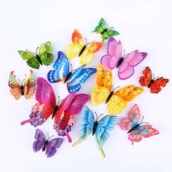 12 Pcs/Pack Double Layer 3D PVC Butterflies Decoration Wall Sticker Set for Wedding Holiday Christmas Party Decor