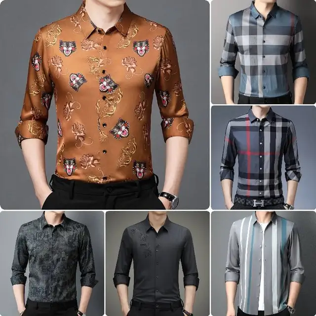 Wholesale fashion casual men's long sleeve shirts Retailer Special Men's Clothing Classic print youth slim shirt
