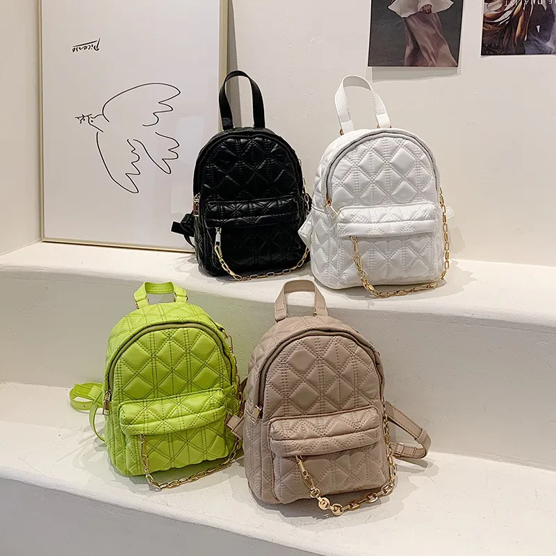 Hot selling 2024 Classic knit line style mini leather backpack rucksack with chain for young lady daily using