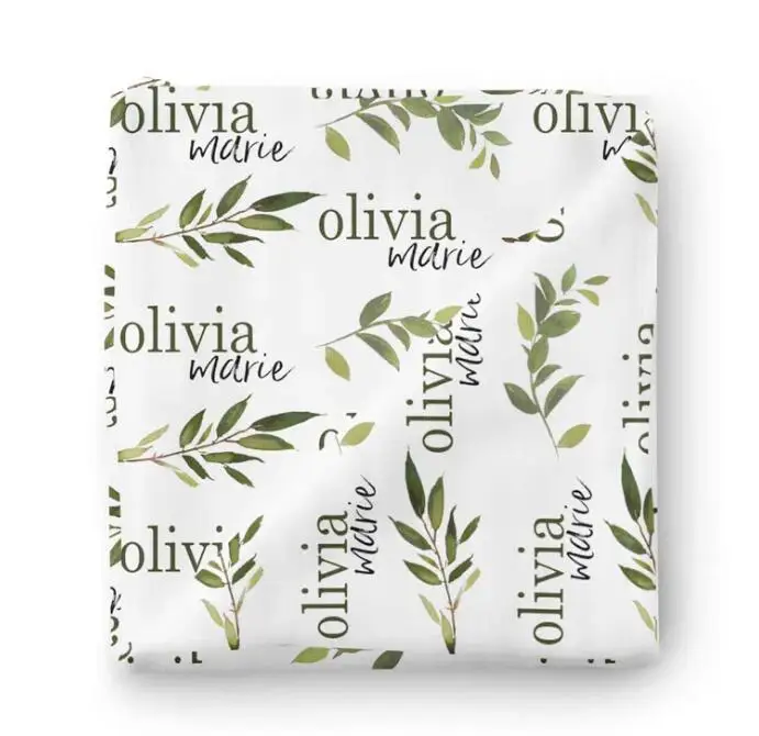 Baby bedding Olive Leaf Personalized Baby Name Swaddle Blanket