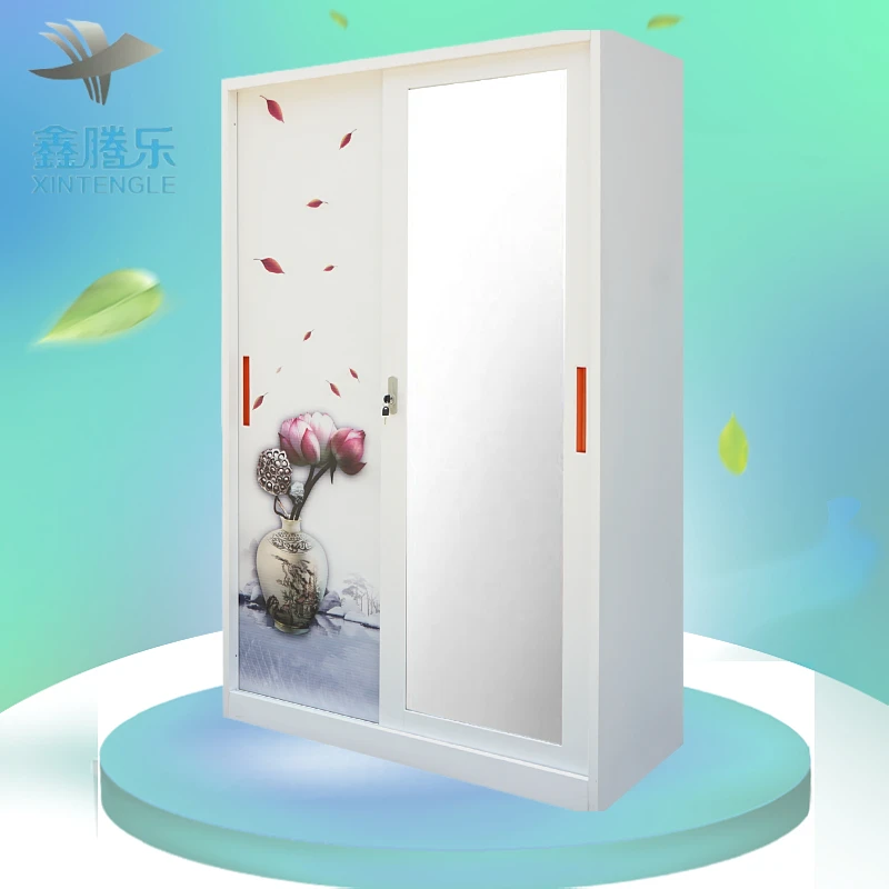 Online Wholesale Steel Storage Sliding Wardrobe Cabinet Armoire Modern Baby Clothes Almari Baju Bedroom Furniture