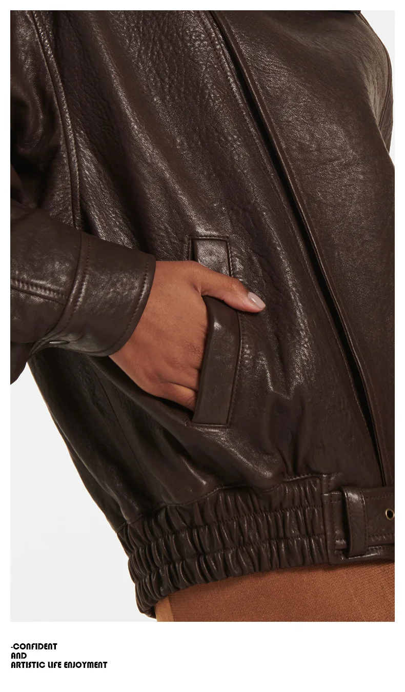 New Heavy Workmanship Goatskin Retro Unisex Button up Collar Solid Genuine Leather Motorcycle Jacket Autumn Women supplier