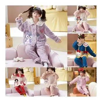 Boys and girls coral velvet pajamas Children's home wear Autumn and winter plush baby flannel warmth two-piece set