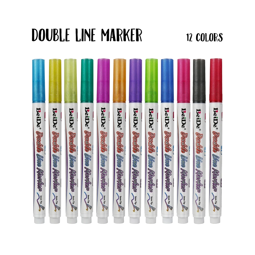 Self Outline Metallic Markers Outline Marker Double Line Pen Journal Pens Color 