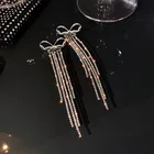 Earrings Silver Design Fashion Personality Earrings Alloy 925 Silver Needles Long Tassels Diamond Bow Earrings