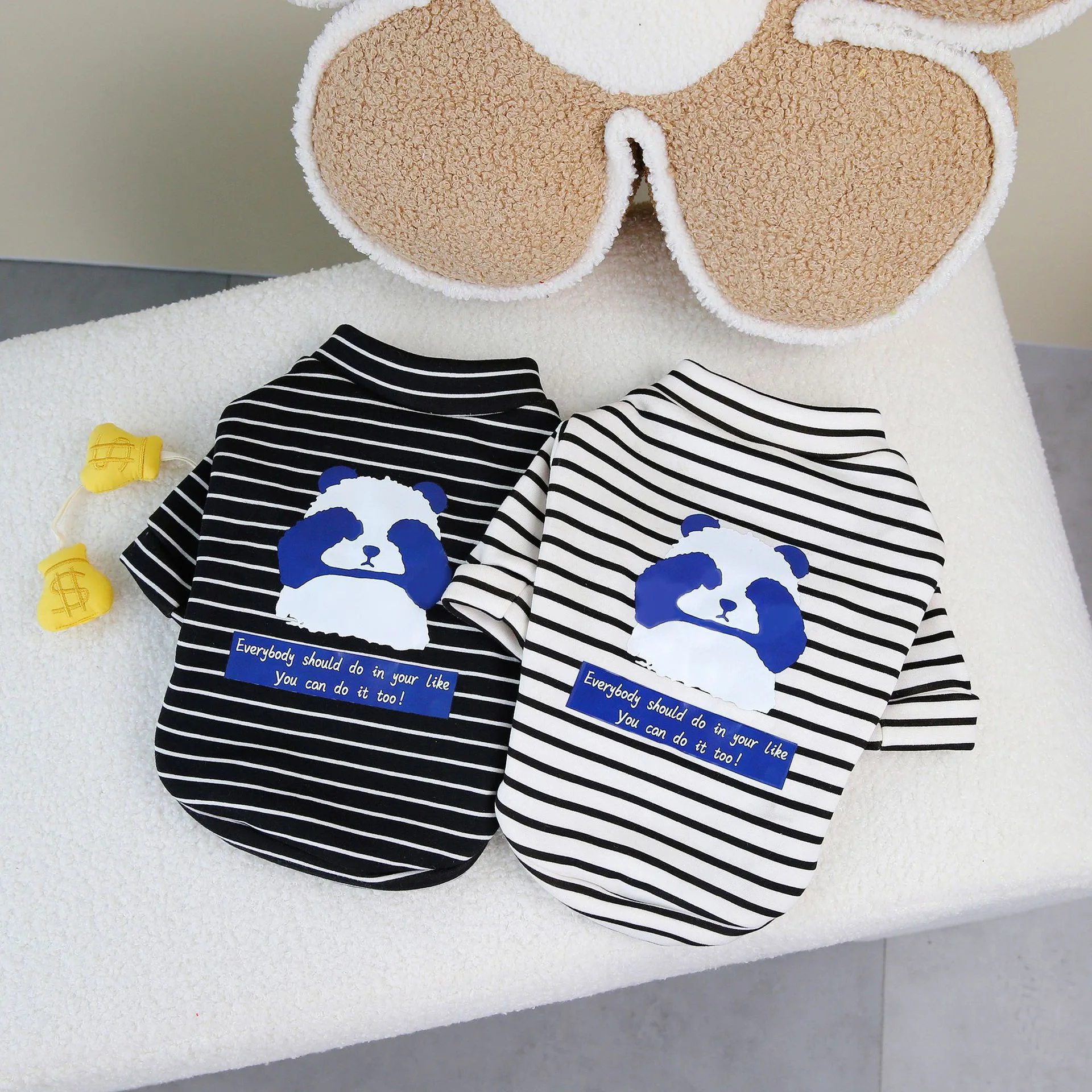 Dog Cat Stripes Pajamas Jumpsuit For Small Dogs Bichon Winter Pet Clothes Panda Cute Sweet Warm Two Legs Puppy Clothing