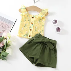 RTS 2023 summer toddler girls clothing boutique sleeveless shirts+shorts two piece children's clothing kids sets
