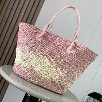 New Design Famous Branded Lady Popular Straw Bag Female Ethnic Style Large Capacity Casual Tote Hand Woven Summer Beach Handbag